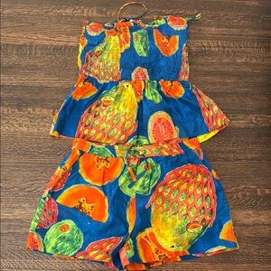 Anthro Fruit print smocked top and shorts